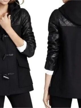 Theory Mirimba Toggle Jacket Quilted Vegan Leather Accents sz P